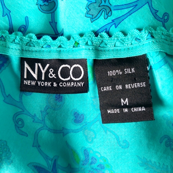 100% Silk Turquoise Aqua Blue Floral Midi Skirt by New York & Company Sz M - Picture 7 of 8